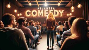 A second scene inside the Atlanta Comedy Club showing a different angle. The blonde female Barbie is engaging with the audience, telling a 2