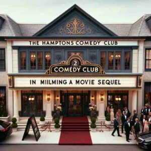 DALL·E 2024 01 03 09.16.25 Exterior of the Hampton Comedy Club, styled and prepared for filming a movie sequel. The building showcases a luxurious Hamptons' style with a sophist