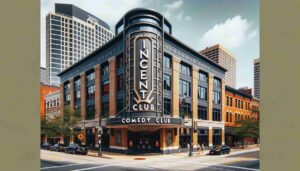 Exterior view of the Cincinnati Comedy Club building during the day. The architecture is modern with a distinctive entrance. A large, 2 Exterior view of the Cincinnati Comedy Club building during the day. The architecture is modern with a distinctive entrance. A large, 2