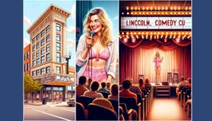 Interior of a Lincoln, NE comedy club, featuring an attractive young female Barbie with blonde hair on stage. She's wearing pink 1 Interior of a Lincoln, NE comedy club, featuring an attractive young female Barbie with blonde hair on stage. She's wearing pink 1