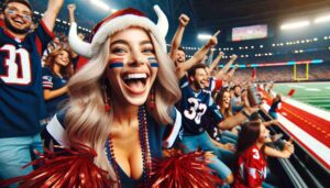 A young, attractive female Barbie with blonde hair, dressed in football fan attire, is at a football game. She's cheering enthusiast5 A young, attractive female Barbie with blonde hair, dressed in football fan attire, is at a football game. She's cheering enthusiast5